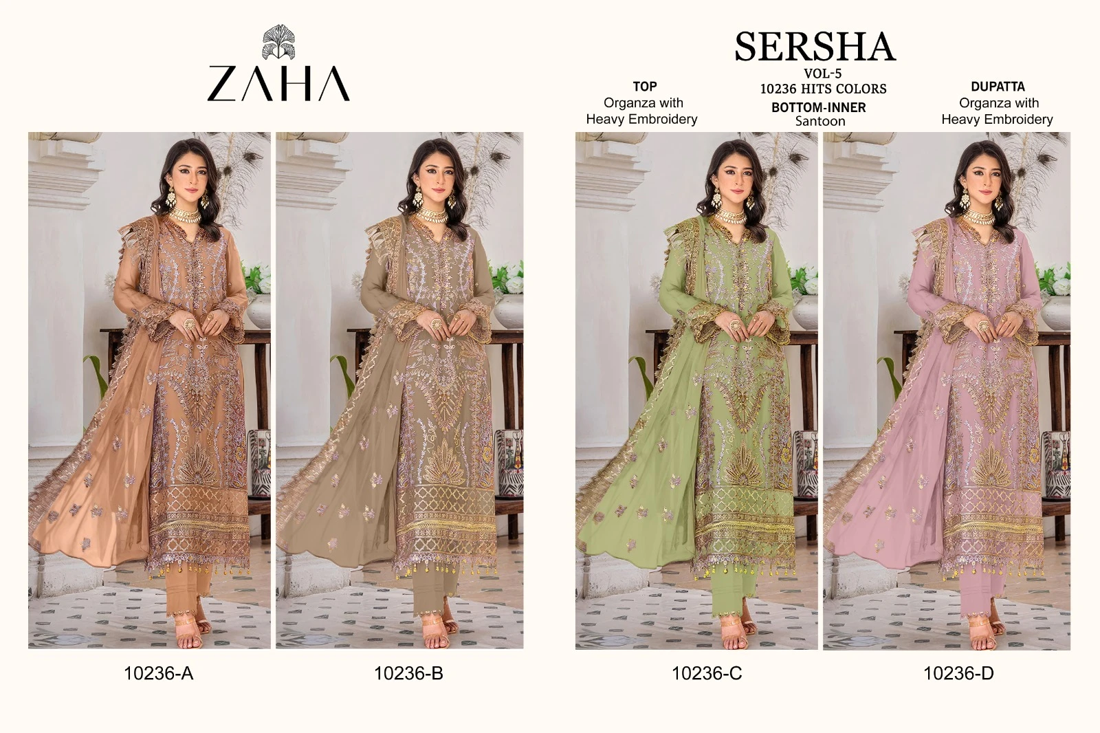 Zaha Sersha Vol 5 Organza Wholesale Pakistani Salwar Suit Catalog — Wholesale Pakistani Suits, MPA wholesale from Surat — view 10